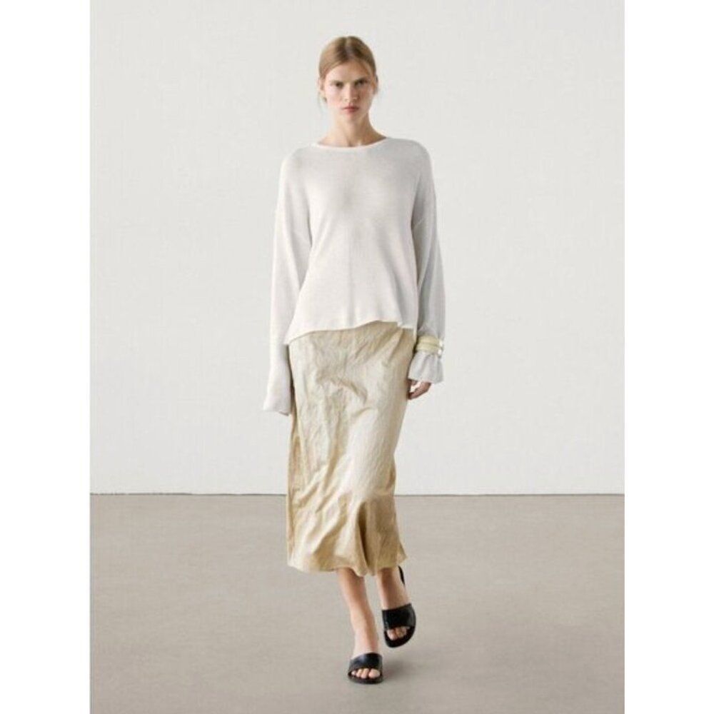 Massimo Dutti Womens Midi Skirt EU 38 US 6 Ivory Ecru Satin 5250/525 NWT